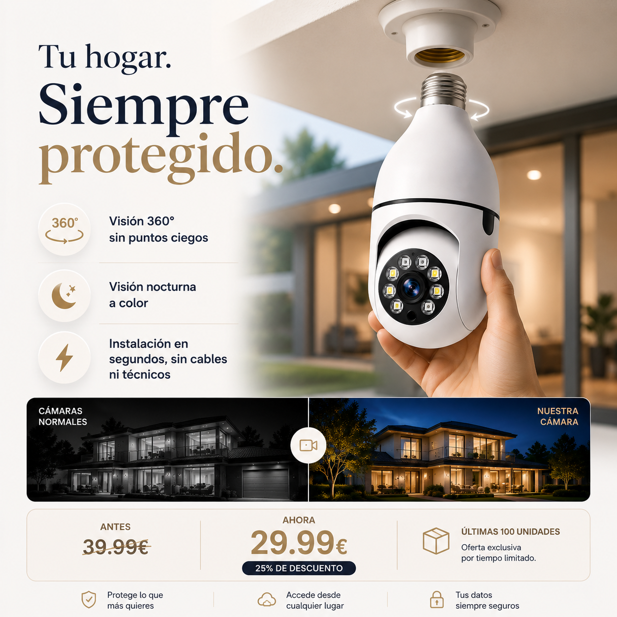 Cámara de Seguridad Wifi tipo bombilla 360º HD